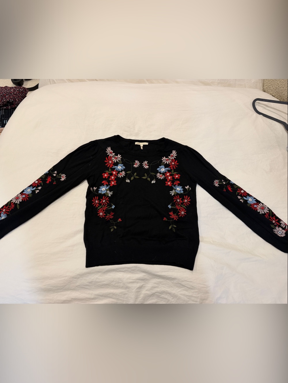 Maje Black Floral Embroidered Crewneck Sweater